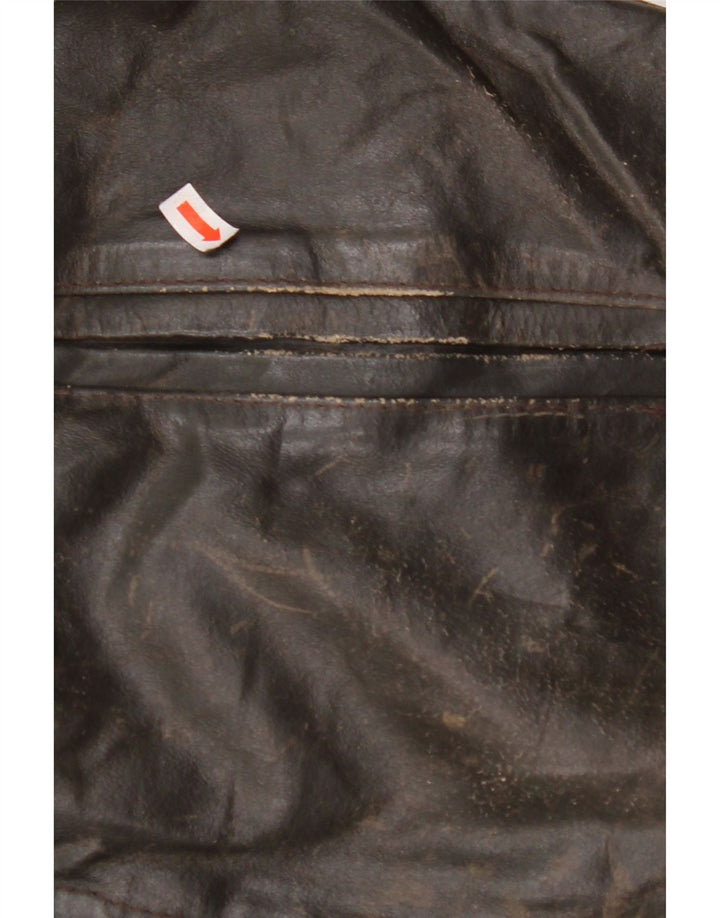 Jaqueta feminina de couro VINTAGE manga 3/4 Reino Unido 14 couro marrom médio