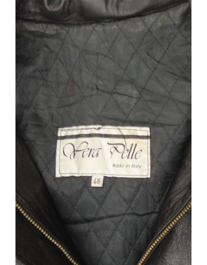Jaqueta de couro com capuz feminino vintage IT 46 grande couro preto
