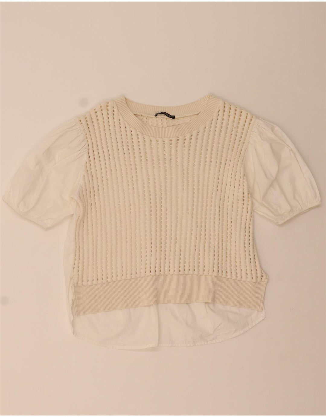 Blusa feminina de crochê Zara Top UK 14 algodão branco médio