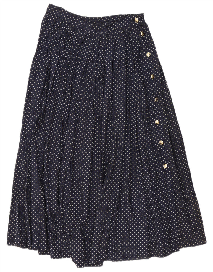 Saia maxi larga feminina vintage IT 46 grande W30 bolinhas azul marinho