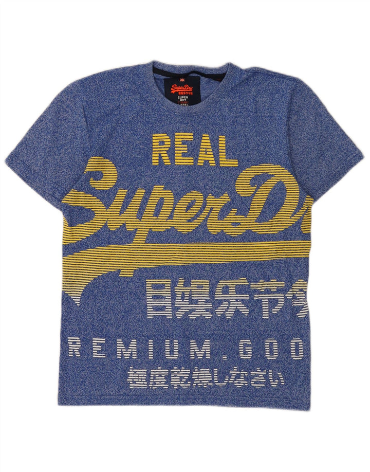 SUPERDRY Camiseta masculina Real Graphic Top pequeno algodão manchado azul