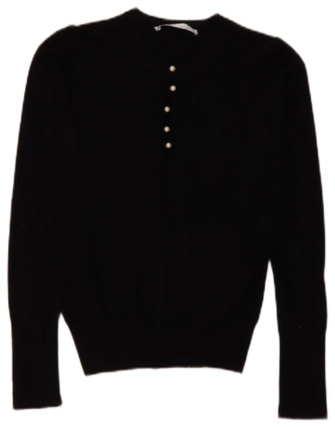 Zara Suéter feminino com gola redonda e gola redonda, preto pequeno, 10