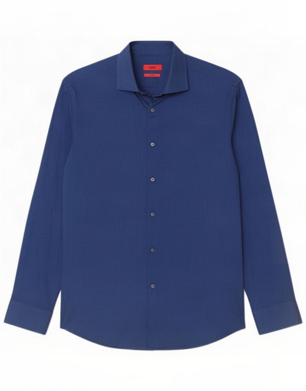 Hugo Boss Mens Slim Fit Shirt Tamanho 42 16 1/2 Grande Algodão Azul