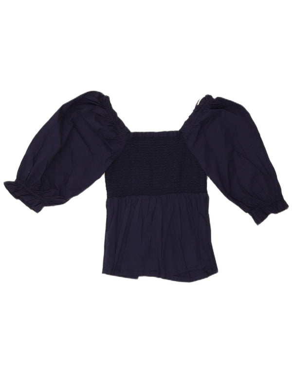 Blusa feminina Marks & Spencer crop manga 3/4 Reino Unido 8 pequena azul marinho