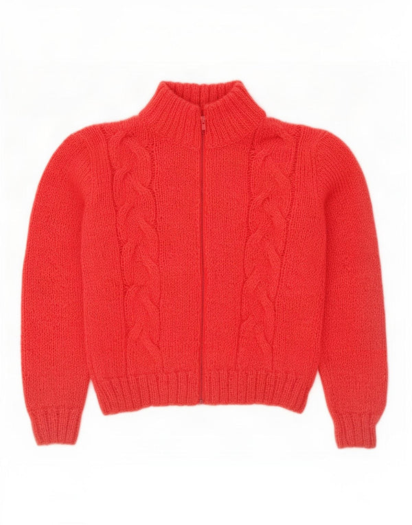 Suéter cardigã feminino vintage UK 14 rosa médio