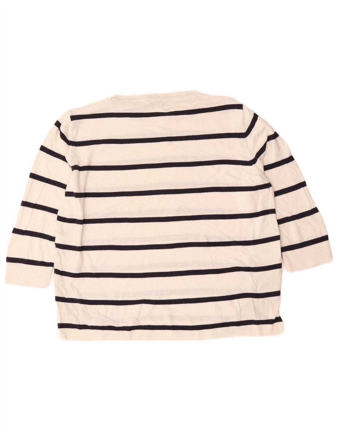 Suéter feminino Marks & Spencer com gola redonda UK 14 listrado branco médio