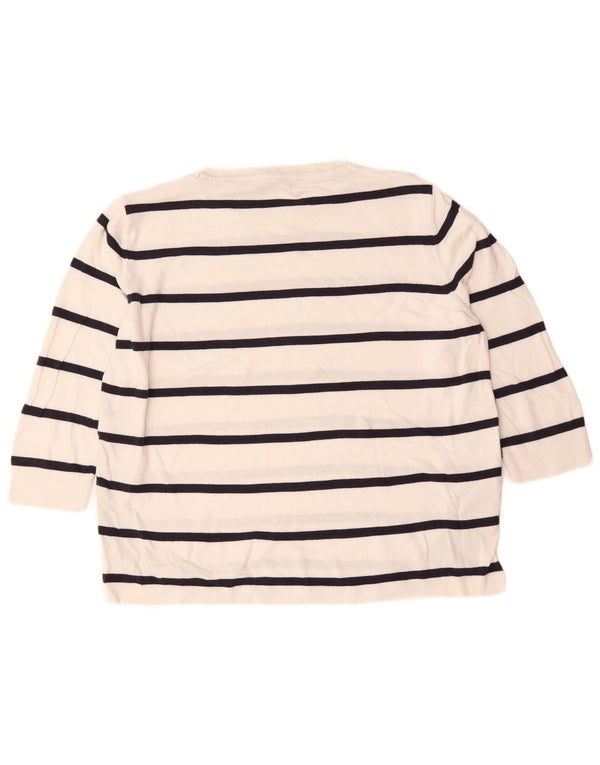 Suéter feminino Marks & Spencer com gola redonda UK 14 listrado branco médio