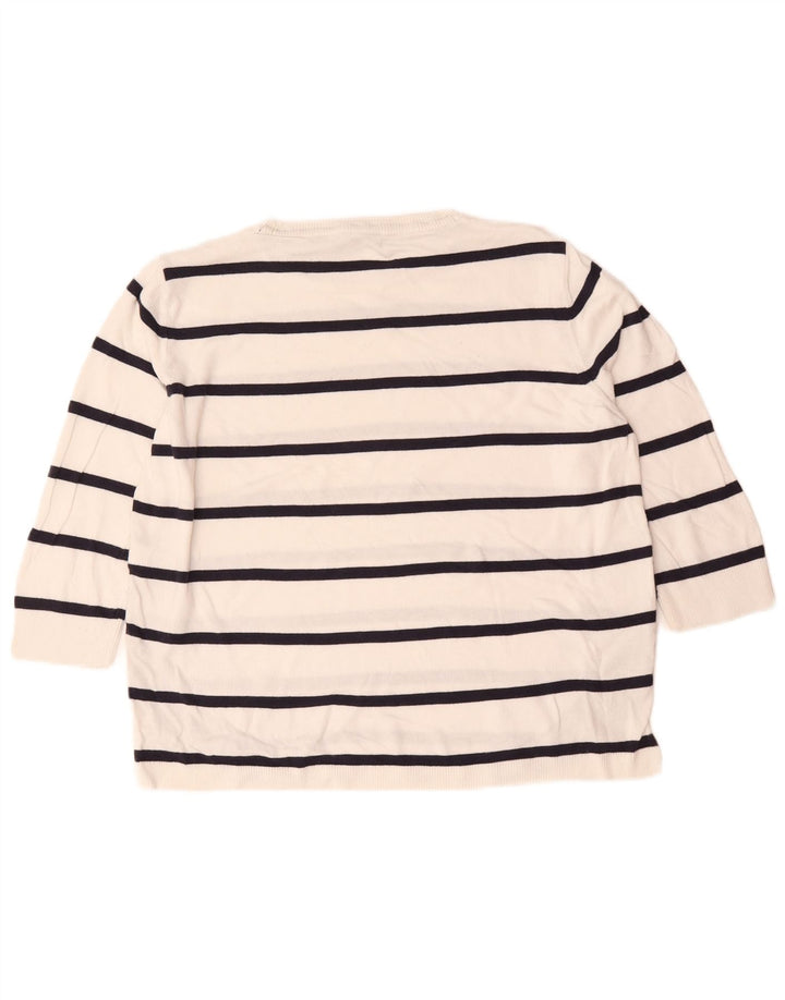 Suéter feminino Marks & Spencer com gola redonda UK 14 listrado branco médio