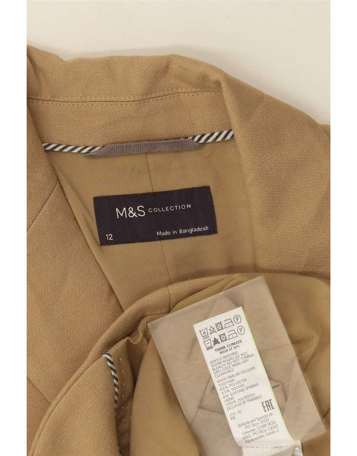 Jaqueta blazer feminina de 2 botões Marks & Spencer Reino Unido 12 poliéster bege médio