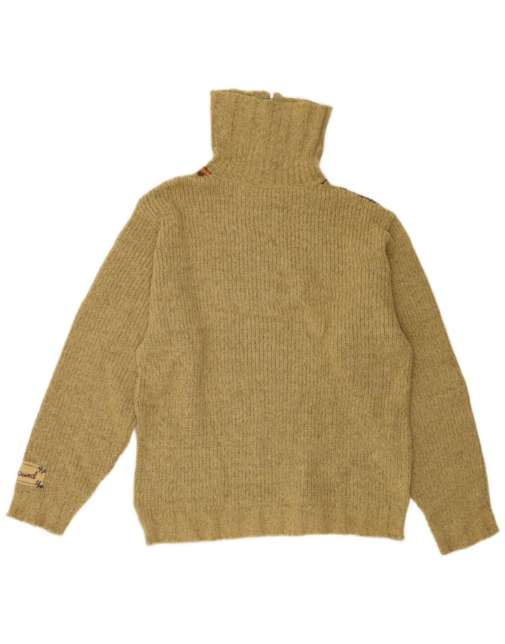 Suéter masculino Foxhound com zíper e gola média de lã listrada cáqui