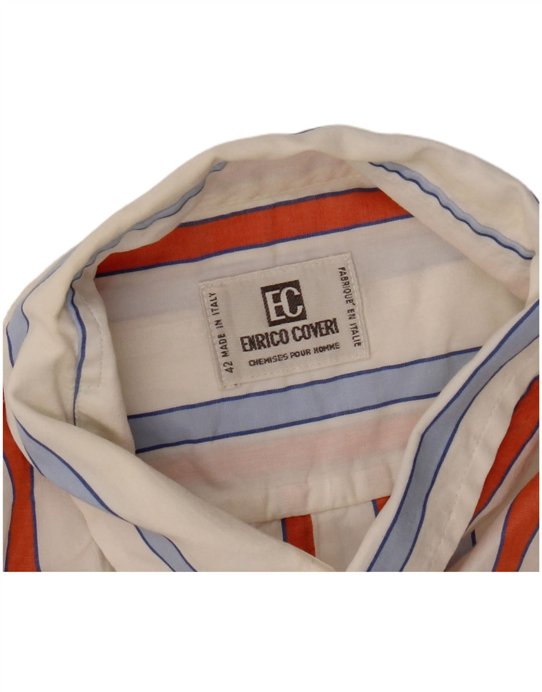 Camisa masculina de manga curta ENRICO COVERI tamanho 42 listrado branco grande