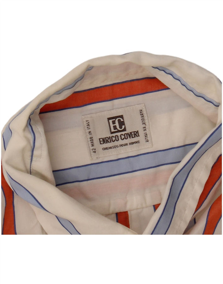 Camisa masculina de manga curta ENRICO COVERI tamanho 42 listrado branco grande