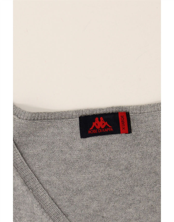 KAPPA Womens V-Neck Jumper Sweater UK 18 XL Grey Cotton Vintage Kappa and Second-Hand Kappa from Messina Hembry 
