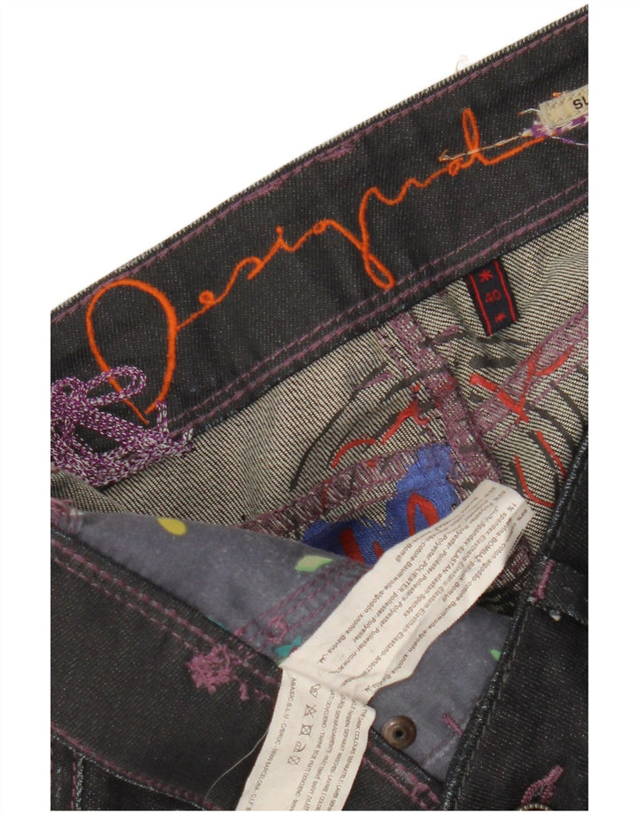 Desigual Jeans feminino gráfico slim EU 40 médio W32 L35 algodão preto