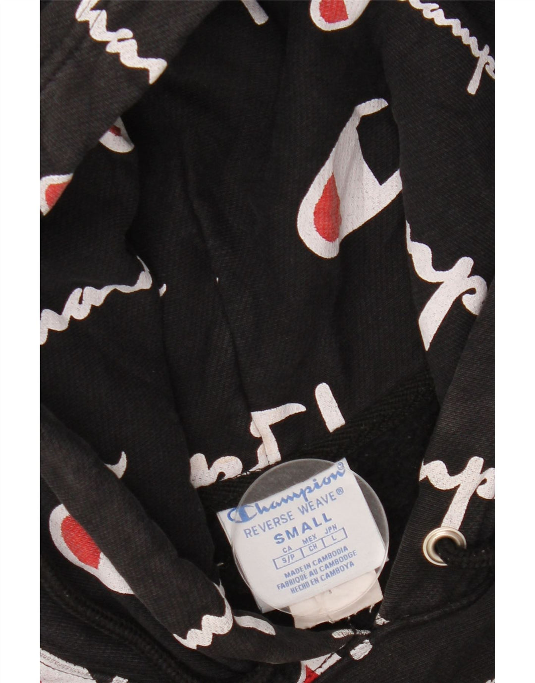 CHAMPION Suéter masculino com capuz gráfico de tecelagem reversa pequeno algodão preto
