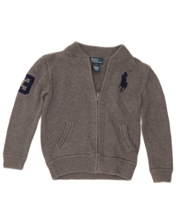 Suéter cardigã gráfico Ralph Lauren para meninos 4-5 anos pequeno algodão cinza
