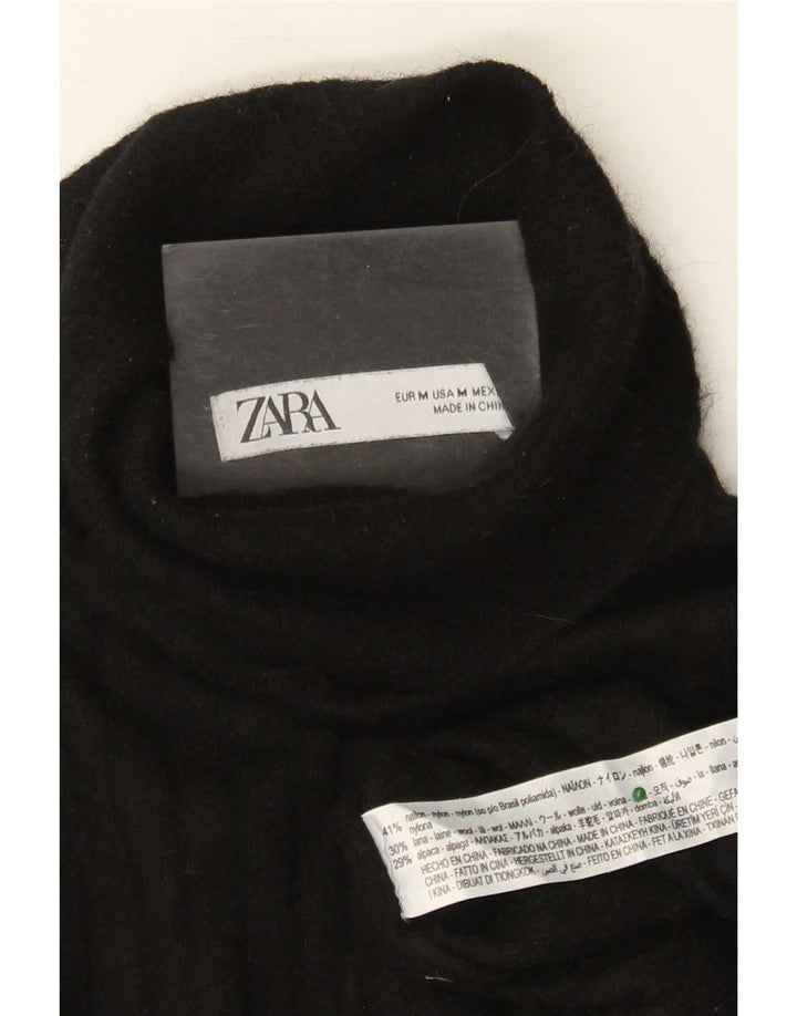 Suéter feminino Zara com gola redonda e nylon preto médio UK 12