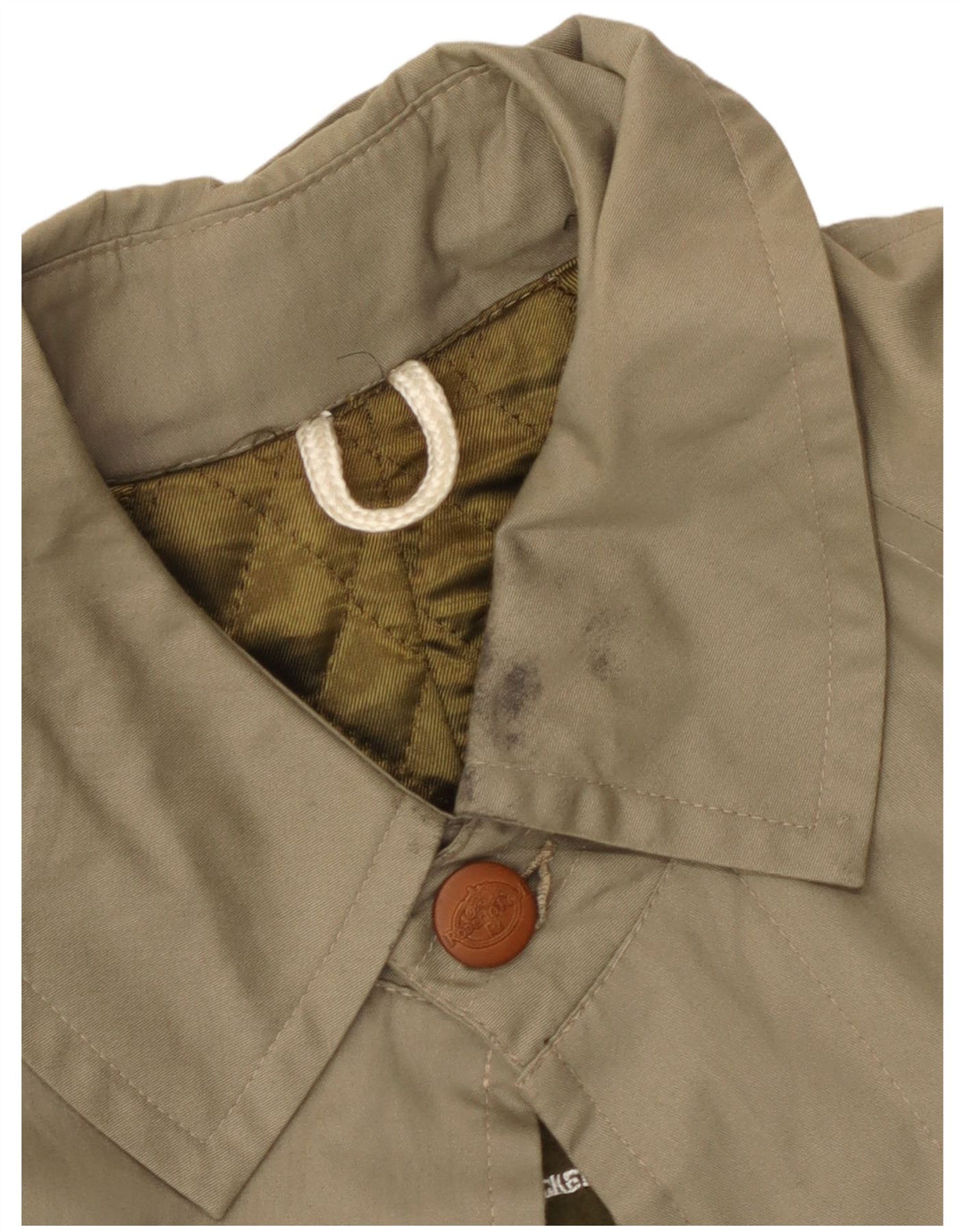 Casaco impermeável masculino vintage Reino Unido 36 pequeno algodão cáqui