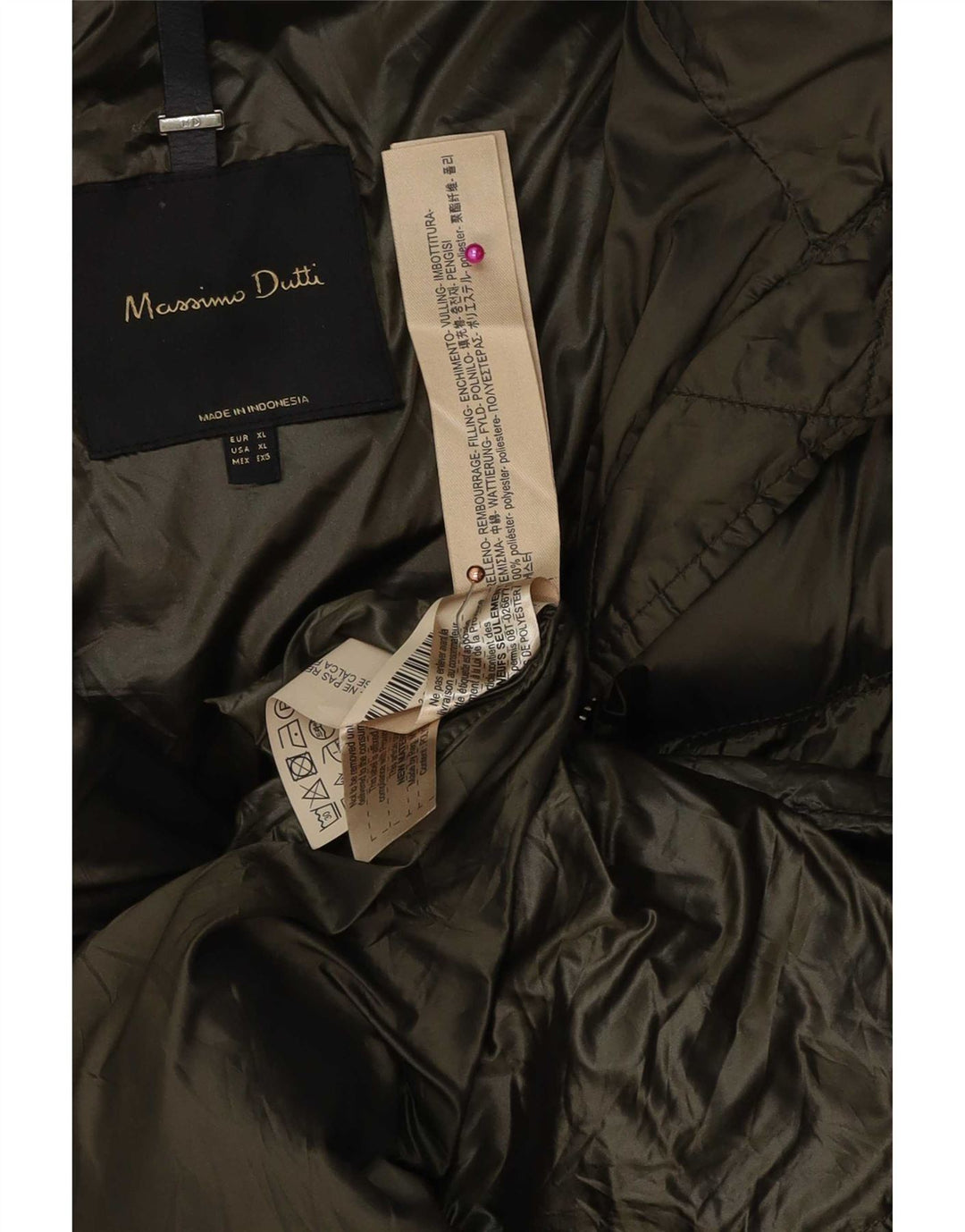 Casaco acolchoado feminino Massimo Dutti UK 18 XL cáqui poliéster