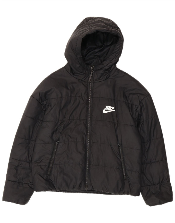 Jaqueta acolchoada com capuz gráfico Nike Boys 10-11 anos médio preto poliéster