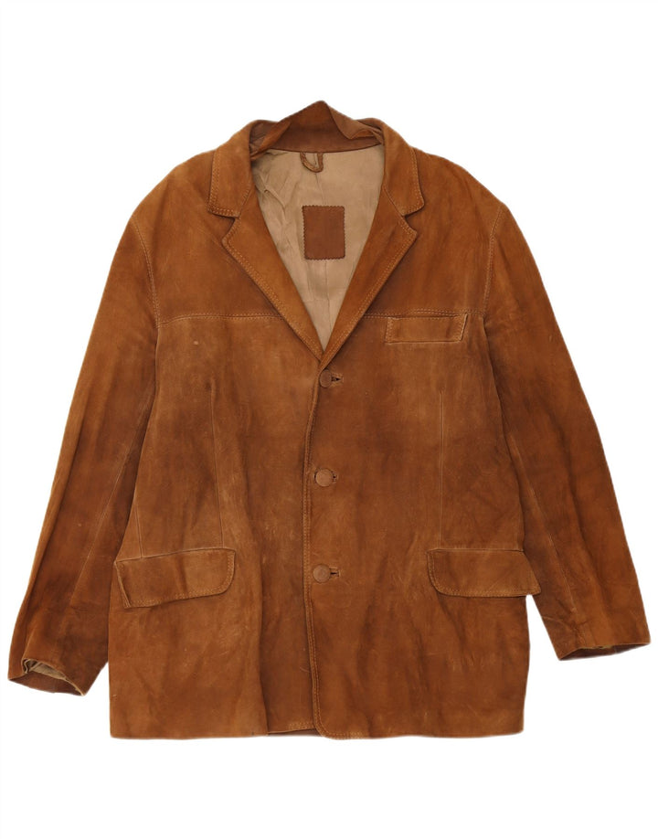 Jaqueta blazer masculina vintage de camurça com 3 botões Reino Unido 40 couro marrom grande