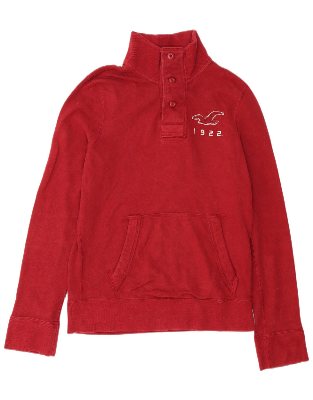 Moletom masculino Hollister com gola redonda e botão, algodão vermelho médio