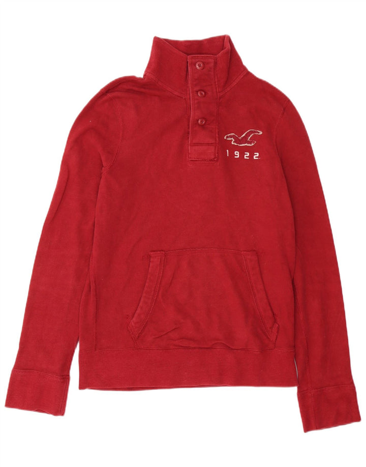 Moletom masculino Hollister com gola redonda e botão, algodão vermelho médio