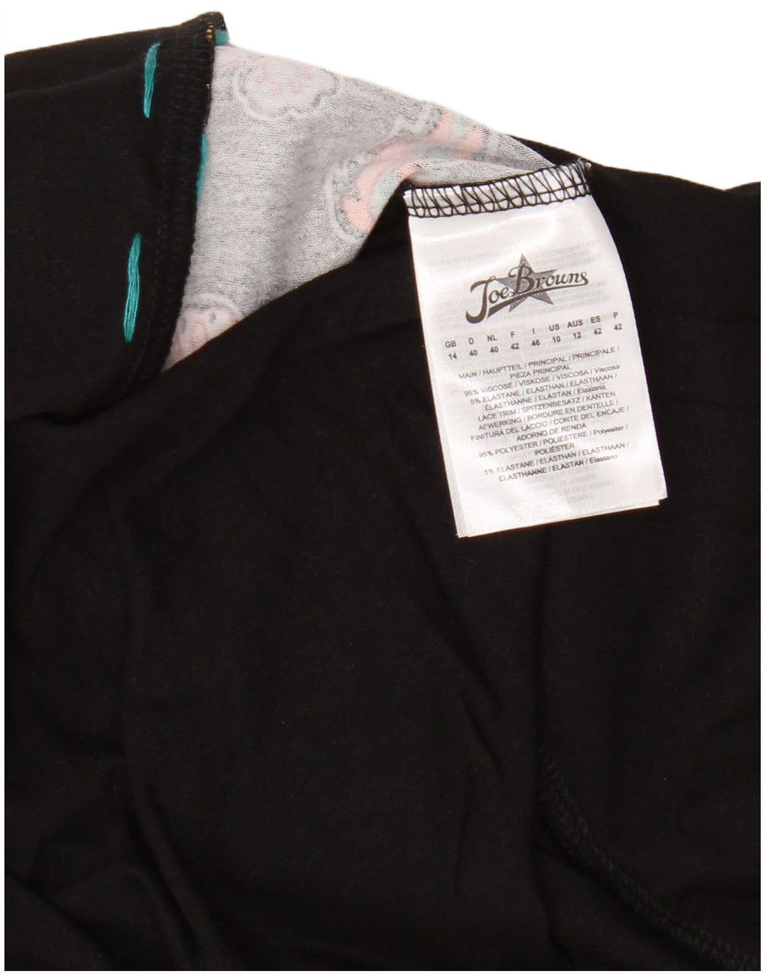 Top feminino Joe Browns manga comprida Reino Unido 14 viscose floral preta média