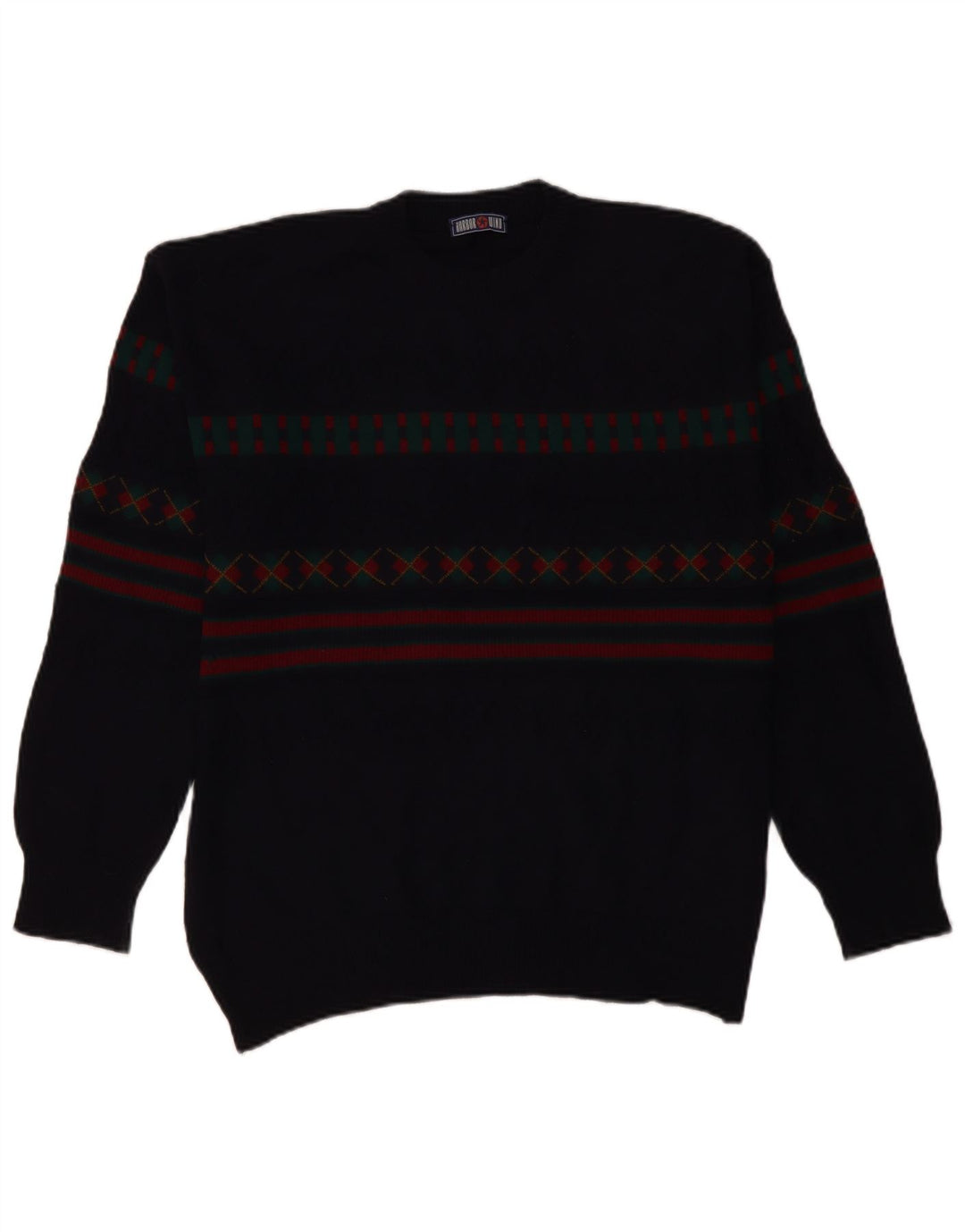 Suéter masculino VINTAGE com gola tartaruga IT 50 grande azul marinho geométrico