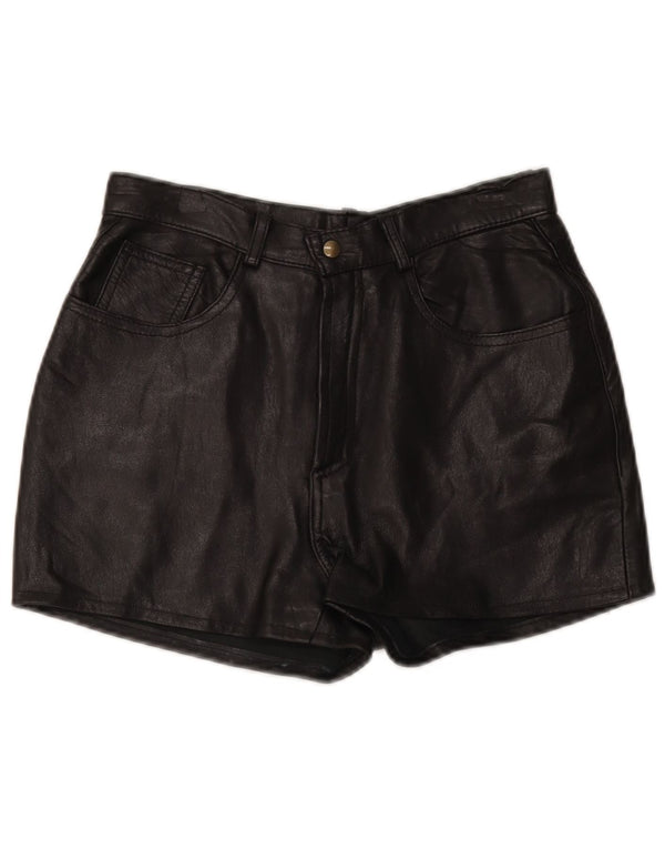 Shorts de couro feminino vintage W28 médio preto