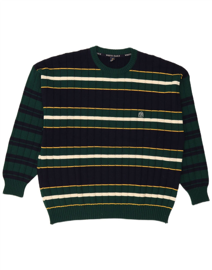 Suéter masculino branco Sails com gola redonda 2XL listrado azul marinho