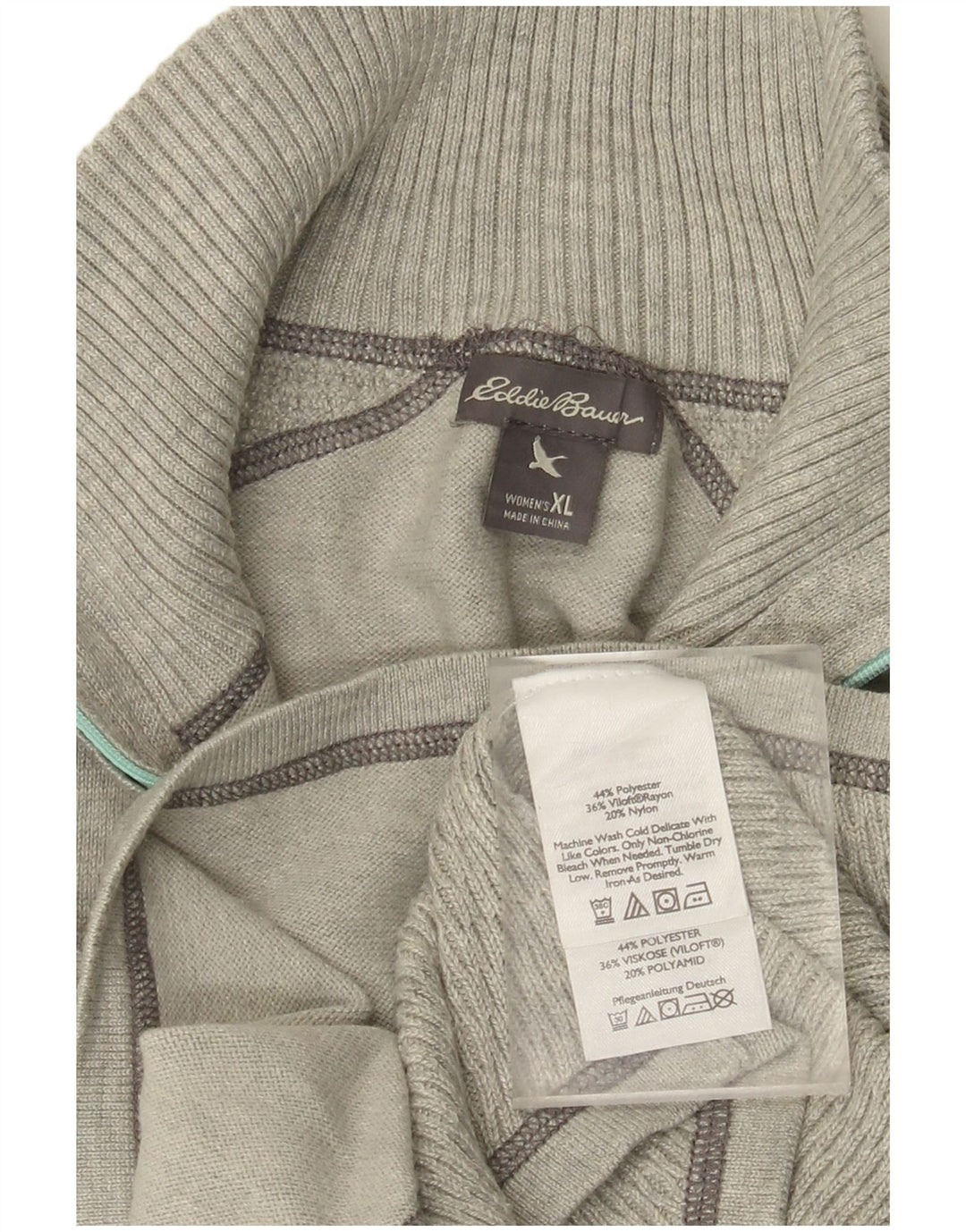 EDDIE BAUER Suéter feminino com zíper e gola em poliéster UK 18 XL cinza poliéster