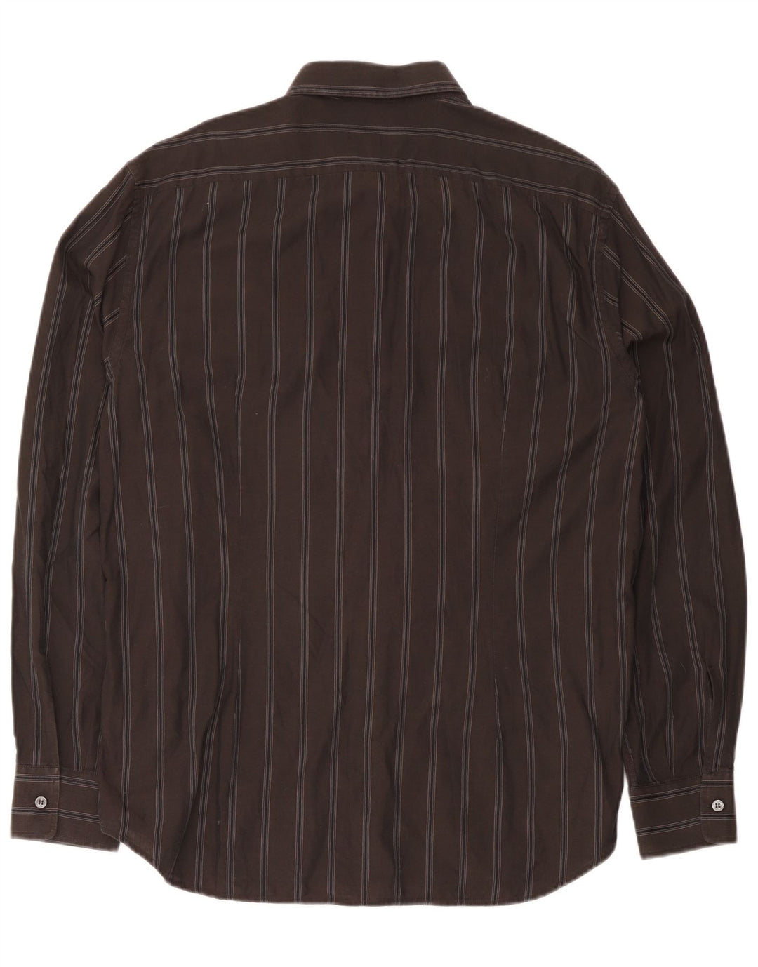 Trussardi Jeans Camisa masculina 2XL algodão listrado marrom