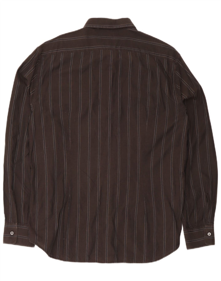 Trussardi Jeans Camisa masculina 2XL algodão listrado marrom