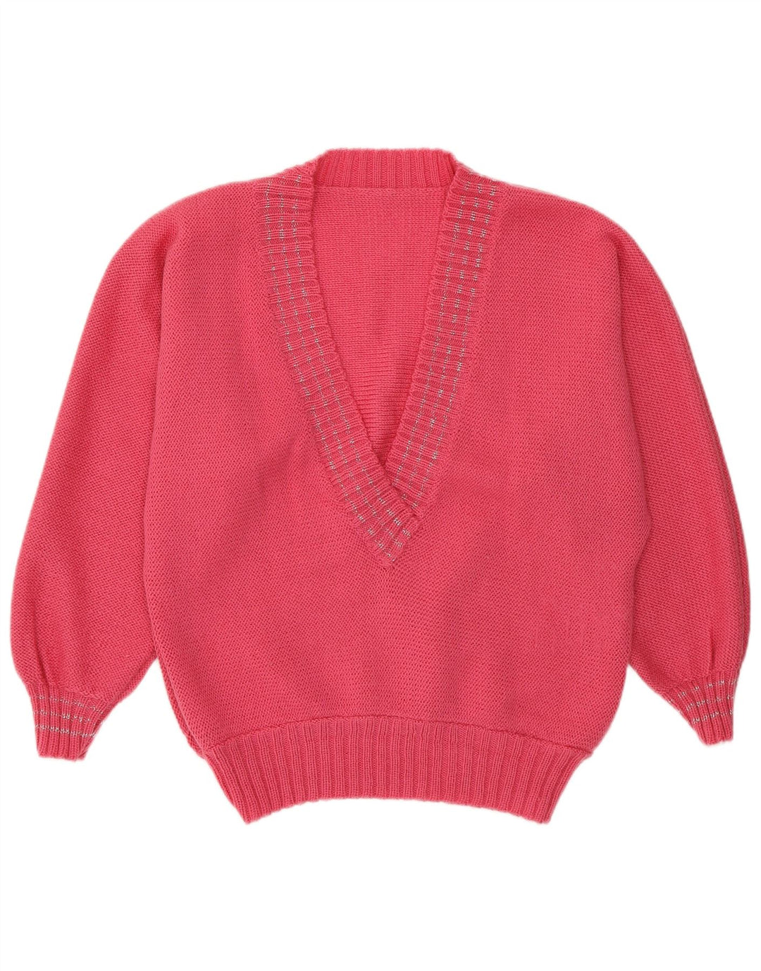 Suéter feminino VINTAGE com decote em V UK 14 rosa médio