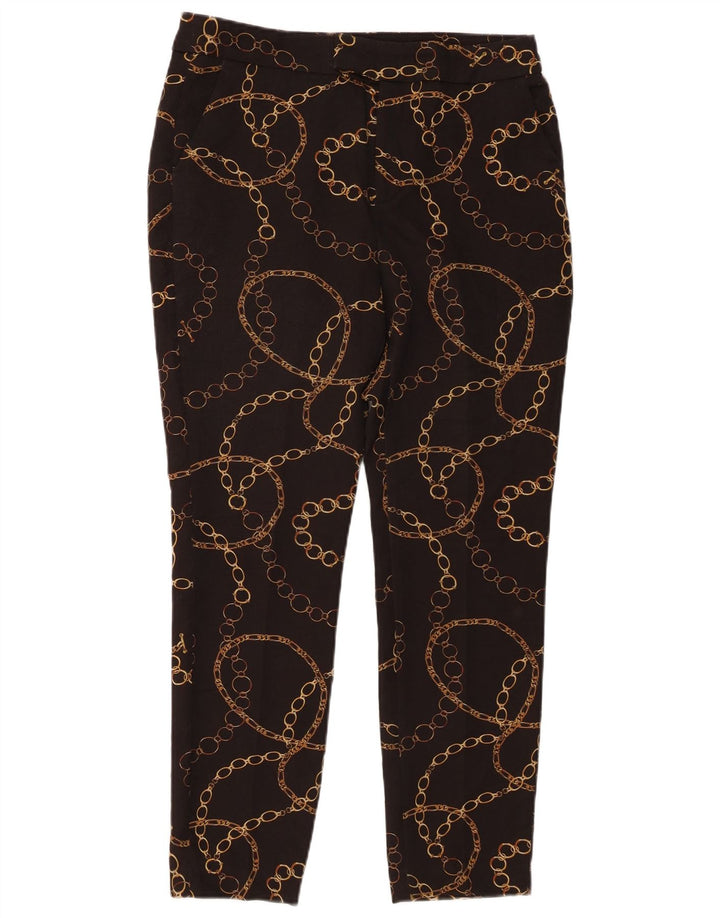 Calça Chino Feminina Zara Padrão Abstrato Slim UE 40 Médio W30 L27 Preta