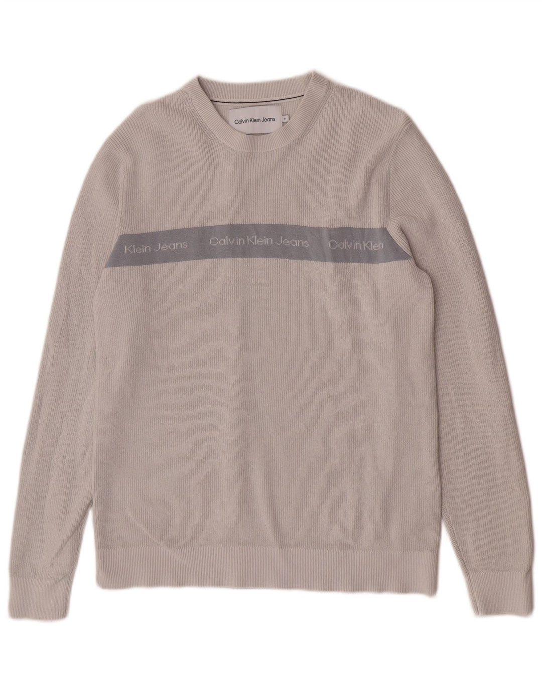 Suéter masculino Calvin Klein Jeans com gola redonda e bloco colorido cinza médio