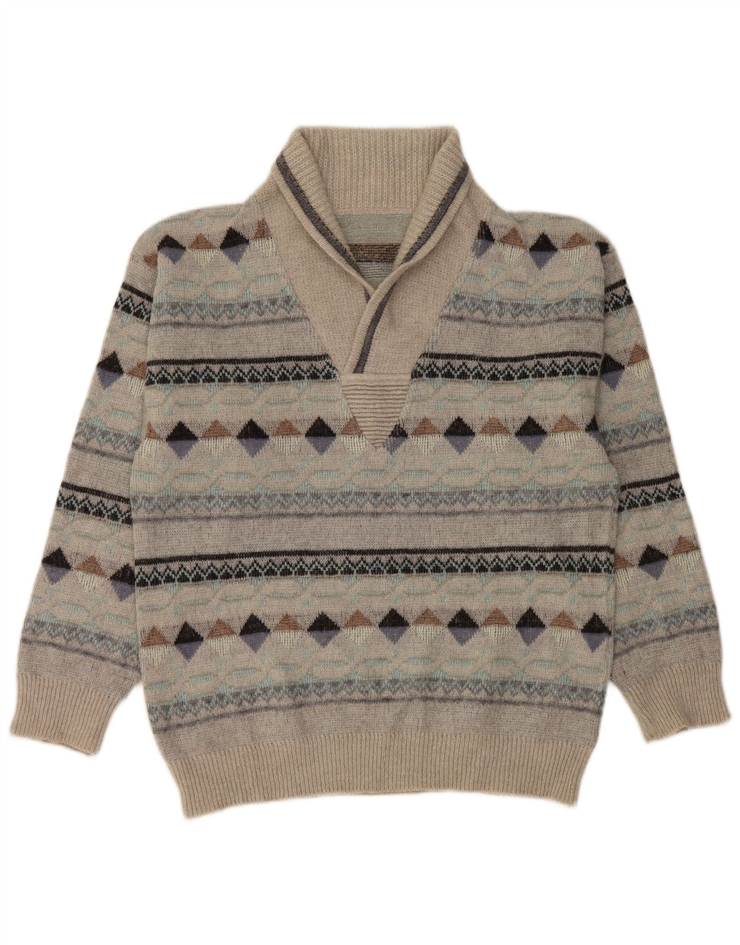 Suéter masculino vintage com gola xale IT 50 cinza médio Argyle/Diamante