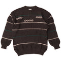 Suéter vintage masculino com gola redonda, lã listrada cinza médio
