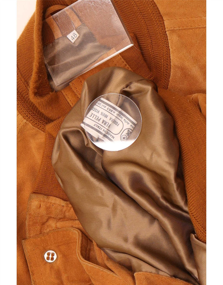 Jaqueta bomber masculina vintage de camurça IT 48 couro bege médio