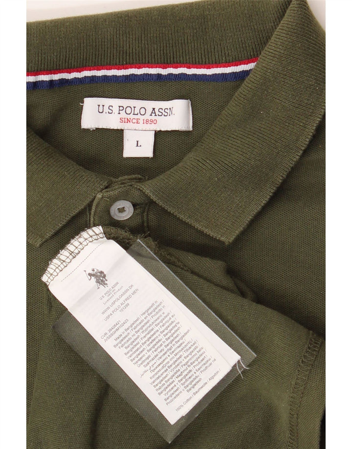 US POLO ASSN Mens Polo Shirt Large Khaki Cotton Vintage US Polo Assn and Second-Hand US Polo Assn from Messina Hembry 