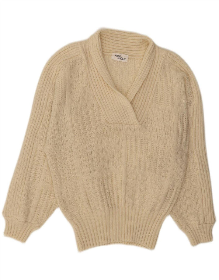 Suéter feminino VINTAGE com gola xale UK 18 XL off white