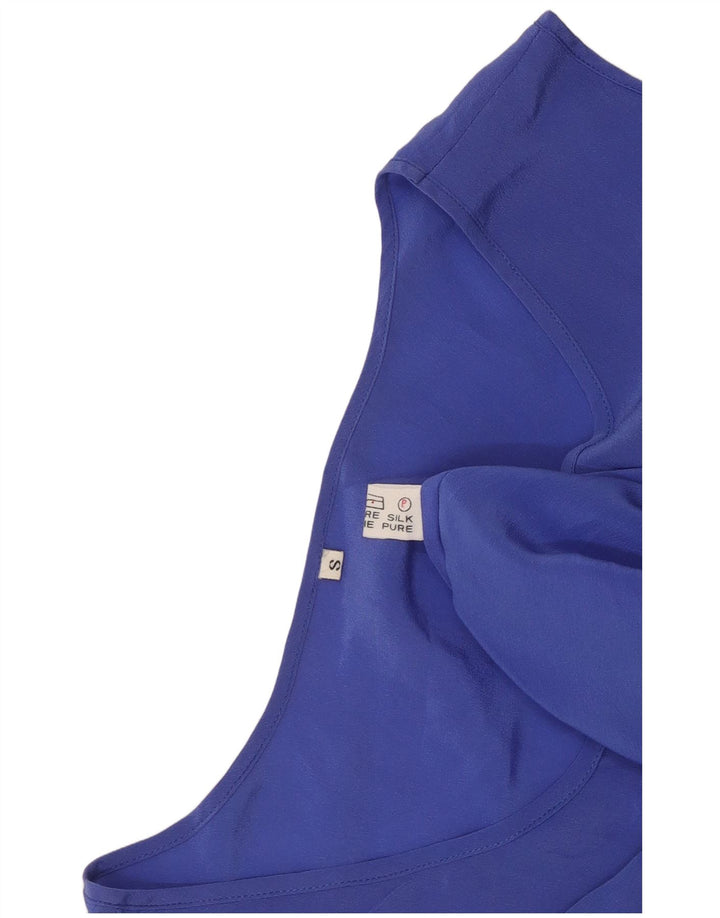 Colete transparente feminino vintage UK 8 seda azul pequena