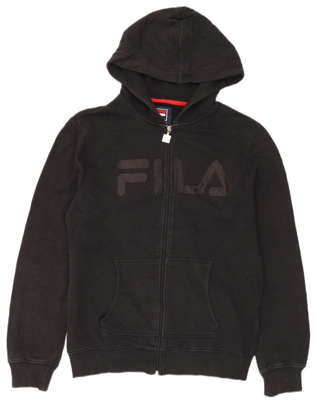 Suéter masculino Fila com capuz e zíper gráfico grande algodão preto