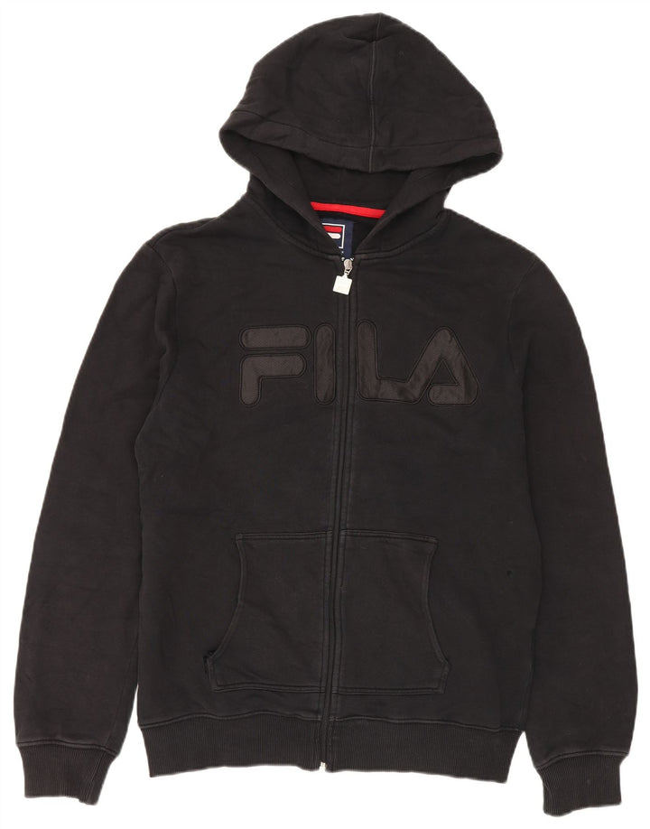 Suéter masculino Fila com capuz e zíper gráfico grande algodão preto