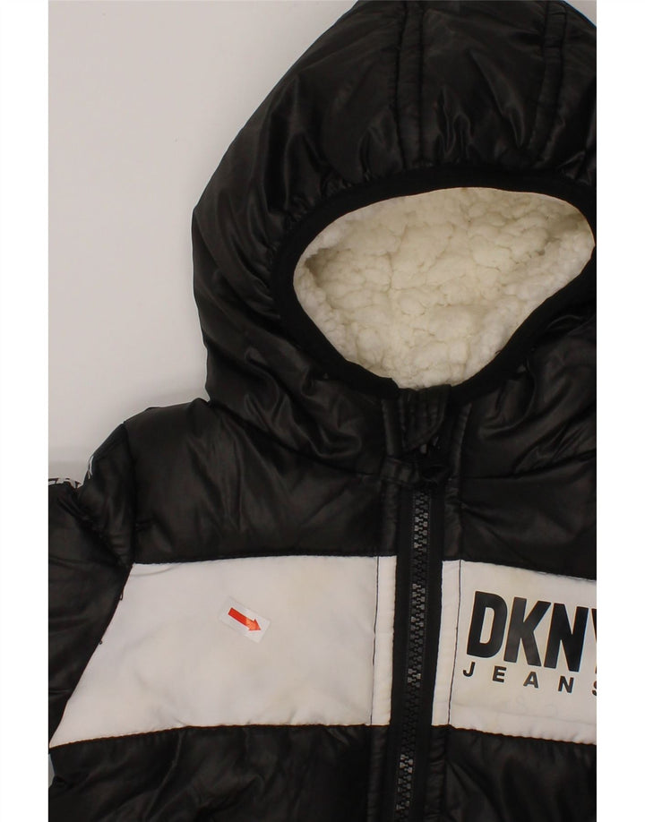 DKNY Baby Boys Graphic Hooded Padded Jacket 9-12 Months Black Colourblock Vintage Dkny and Second-Hand Dkny from Messina Hembry 