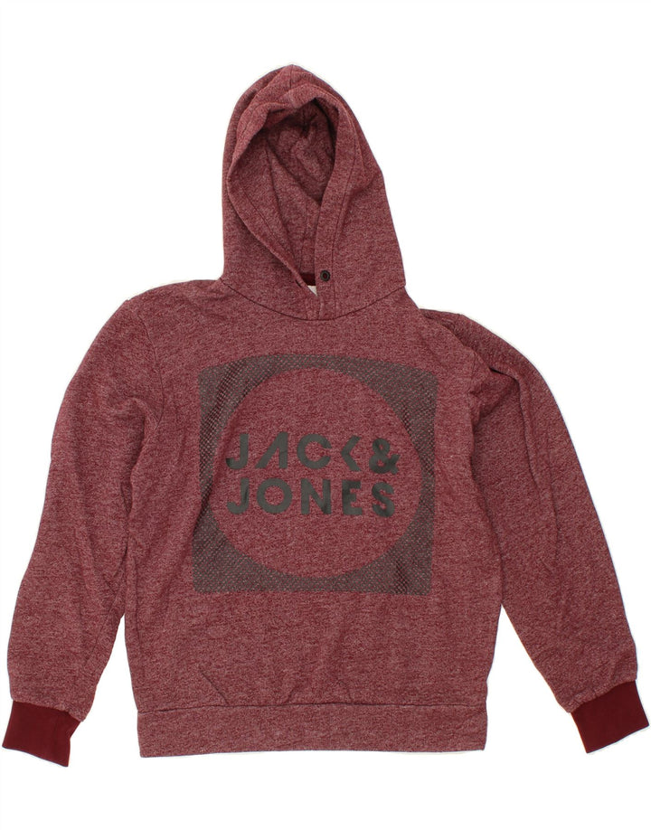 JACK & JONES Mens Graphic Hoodie Jumper Small Burgundy Cotton Vintage Jack & Jones and Second-Hand Jack & Jones from Messina Hembry 