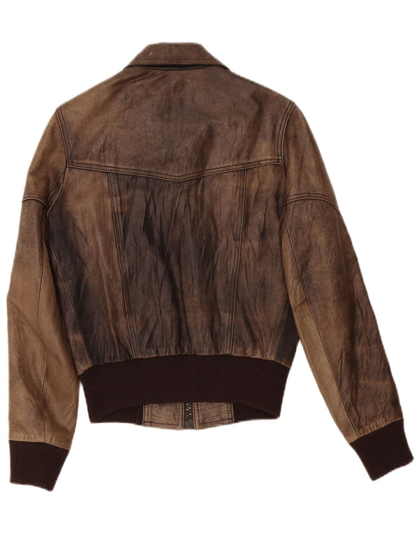Jaqueta de couro feminina vintage UK 6 XS marrom