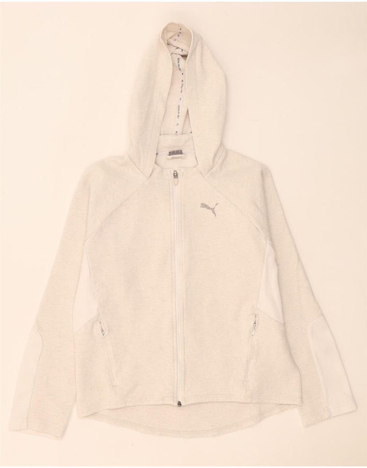 Suéter feminino Puma com capuz e zíper Reino Unido 14 bloco colorido cinza médio