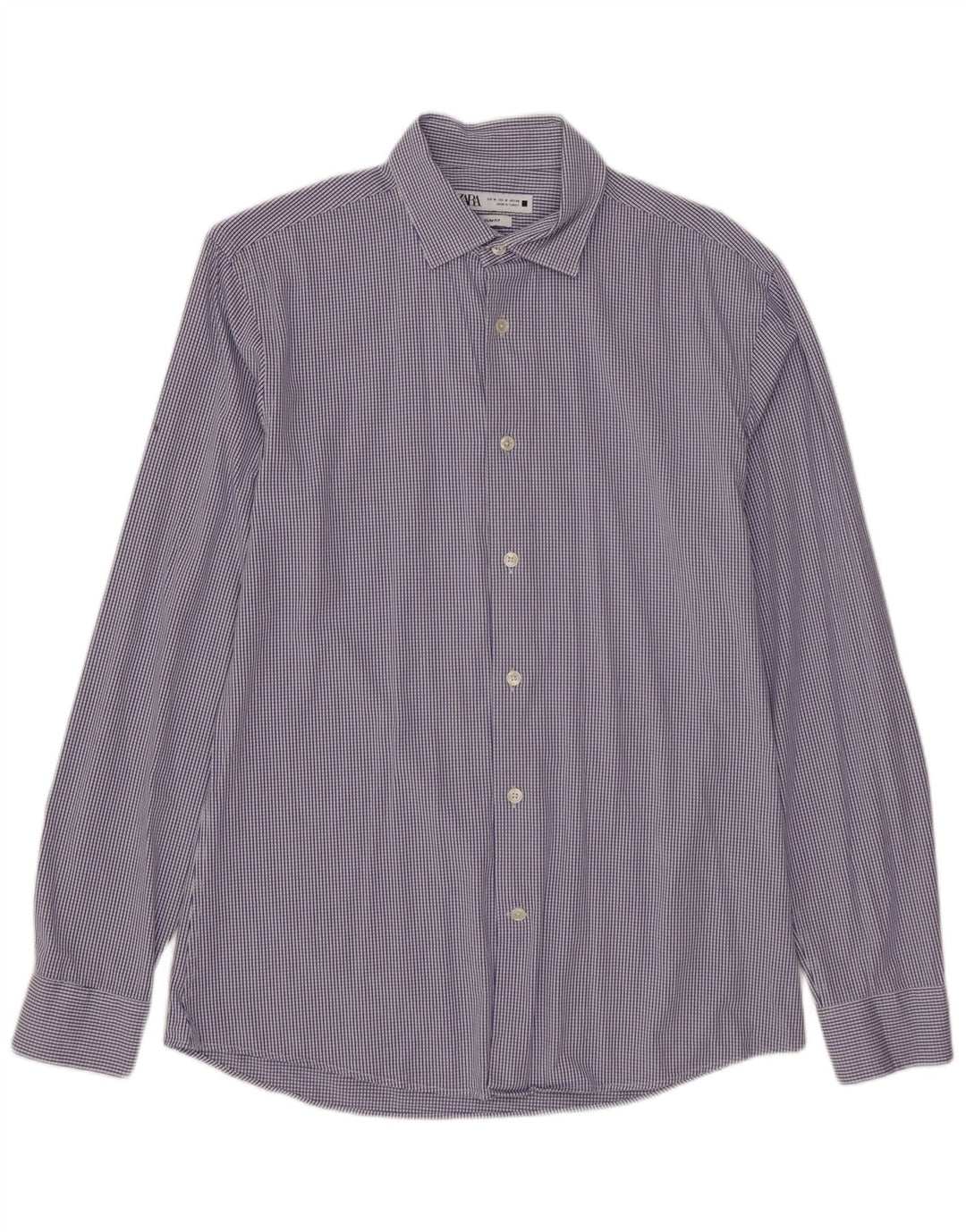 Camisa masculina ZARA Slim Fit de algodão xadrez azul médio